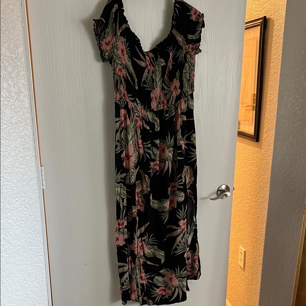 City Chic Black and Pink Ruffled Tiered Midi Dress